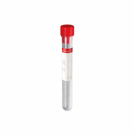 Provetta sterile 5 ml 12x86 mm in polipropilene con tappo rosso ed etichetta - 1500 pz.