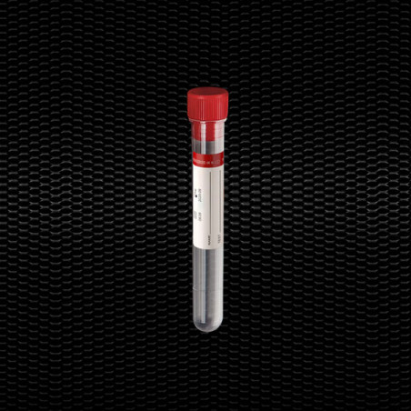Provetta sterile 5 ml 12x86 mm in polipropilene con tappo rosso ed etichetta - 1500 pz.