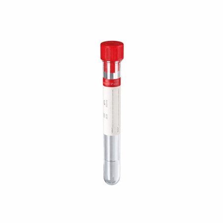 Provetta sterile 5 ml 12x86 mm in polistirolo con tappo rosso ed etichetta - 1500 pz.