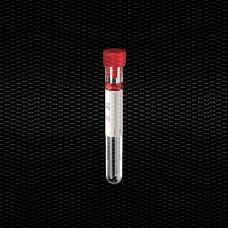 Provetta sterile 5 ml 12x86 mm in polistirolo con tappo rosso ed etichetta - 1500 pz.
