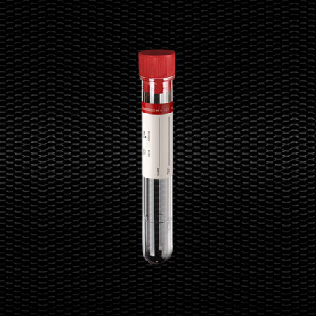 Provetta sterile 10 ml 16x100 mm in polistirolo con tappo rosso ed etichetta - 800 pz.