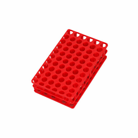 Portaprovette universale rosso diametro 12/13 mm e 16/17 mm a fori tondi 50 posti - 20 pz.