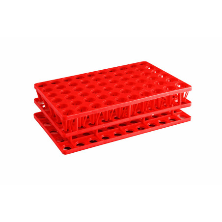 Portaprovette universale rosso diametro 12/13 mm e 16/17 mm a fori tondi 50 posti - 20 pz.