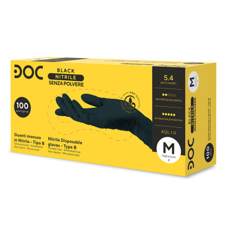 Guanti monouso in nitrile nero doc black powder free - 100 pz.