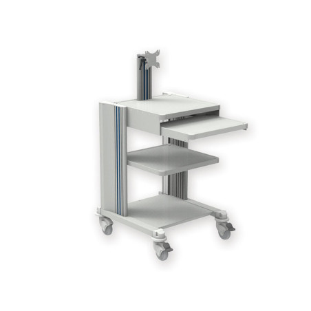 Trolley Pro - 2 étagères, clavier, support Moniteur, tiroir