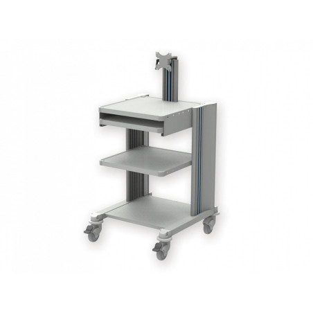 Trolley Pro - 2 étagères, clavier, support Moniteur, tiroir