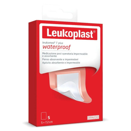 Leukoplast Leukomed T Plus resistenti all'acqua 5 cerotti post operatori trasparenti 5 cm x 7,2 cm 