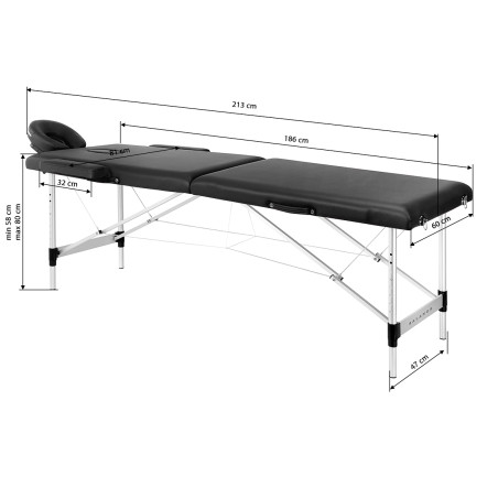 Balance Aluminium Foldemassagebord 2 Segmenter Sorte