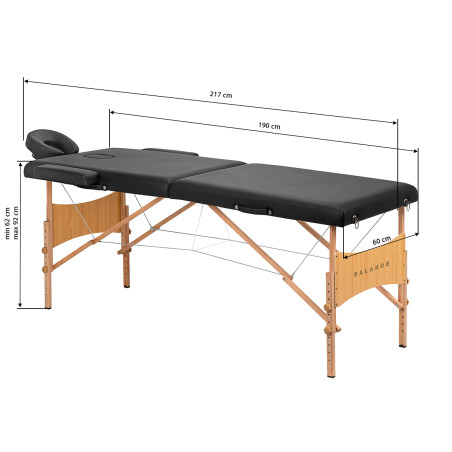 Balance Folding Massage Table Wooden 2 Segments Black