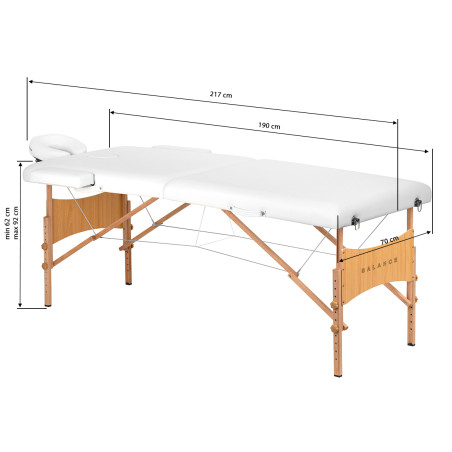 Balance Folding Massage Table Wooden 2 Segments 190x70 White