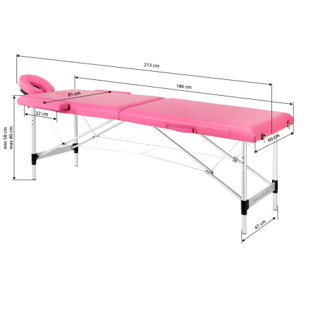 Balance Foldbart massagebord i aluminium 2 lyserøde segmenter