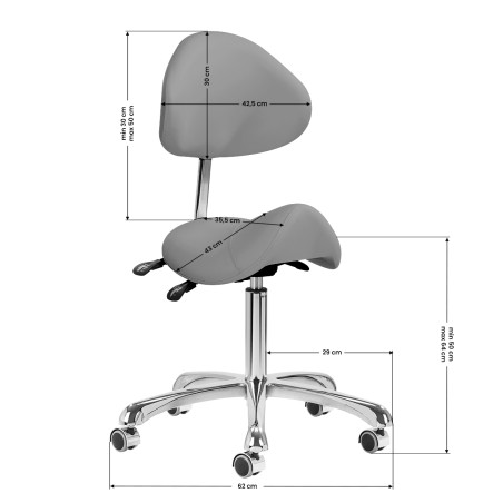 GIOVANNI 1004 Grey Salon Stool with Silver Base