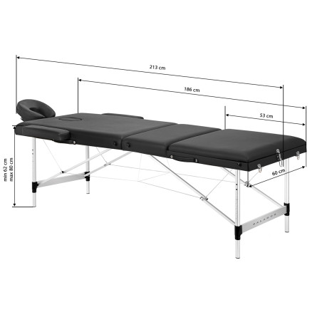 Balance Aluminium Foldemassagebord 3 Segmenter Sorte