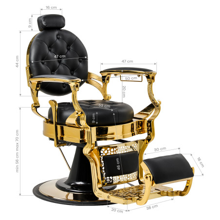 Fauteuil de barbier GABBIANO Niccolo noir avec structure dorée