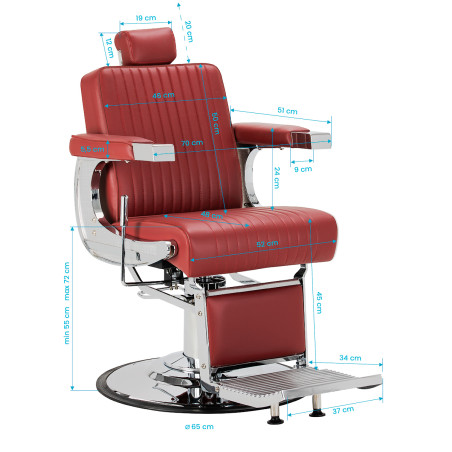 Kappersstoel GABBIANO Visionerio+ rood, chromen frame