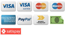 Accepted payment methods: Visa, Visa Electron, MasterCard, Maestro, American Express, PayPal, Satispay, bank transfer.
